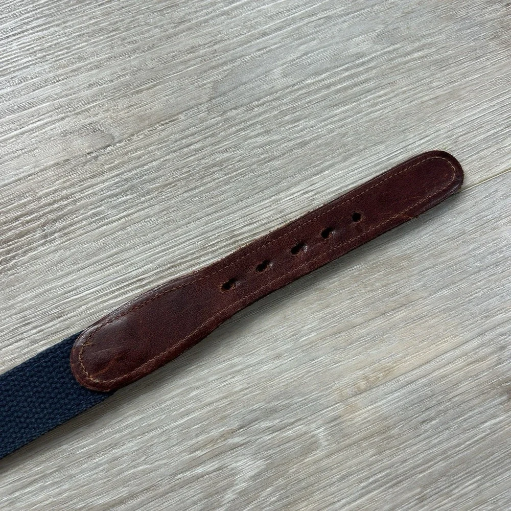 Preston Nautical Belt Sz 46 Made In New‎ England Brass Buckle Leather Canvas